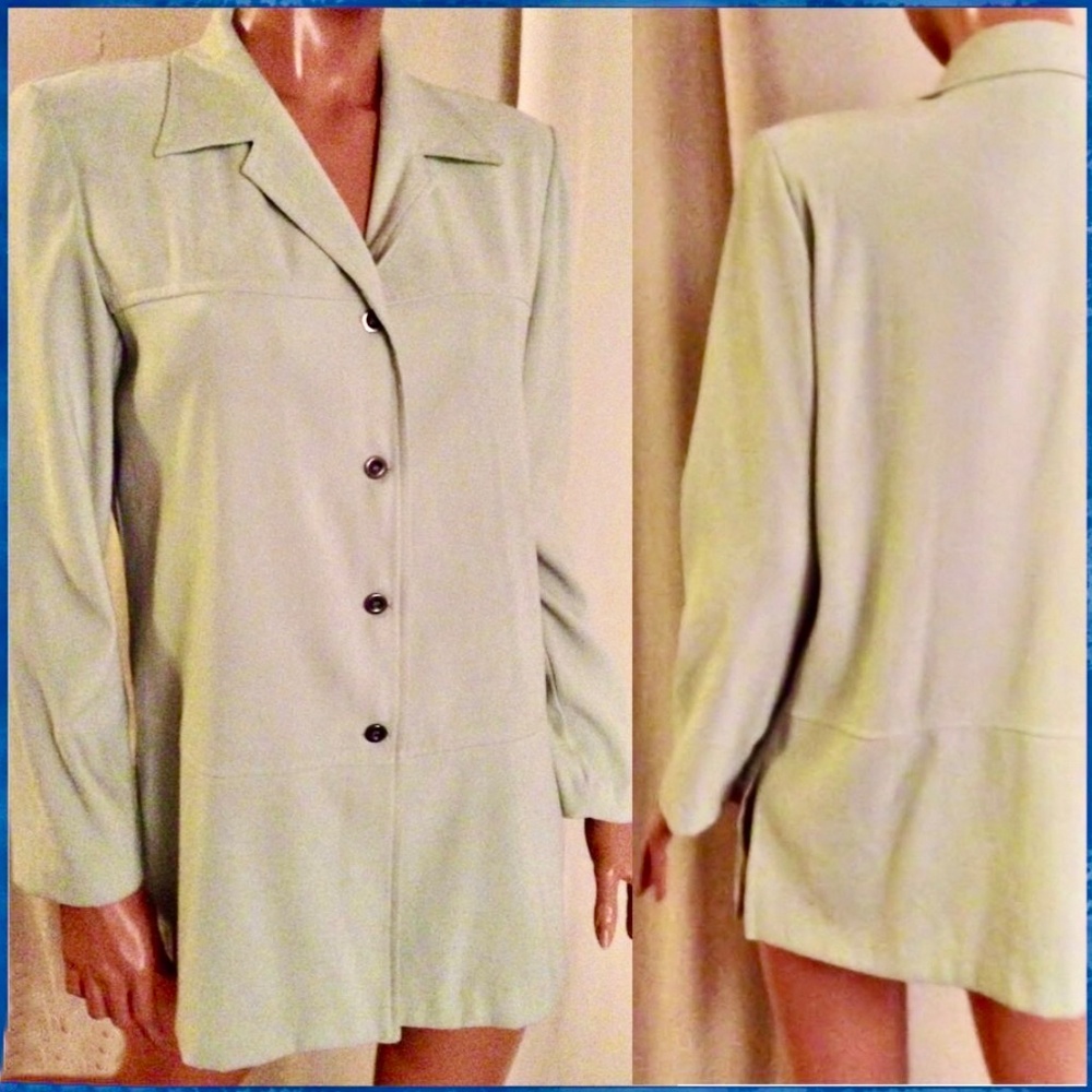REQUIREMENTS Pastel Sage Green Long Sleeve Collared Button Down Lt Jacket/Top